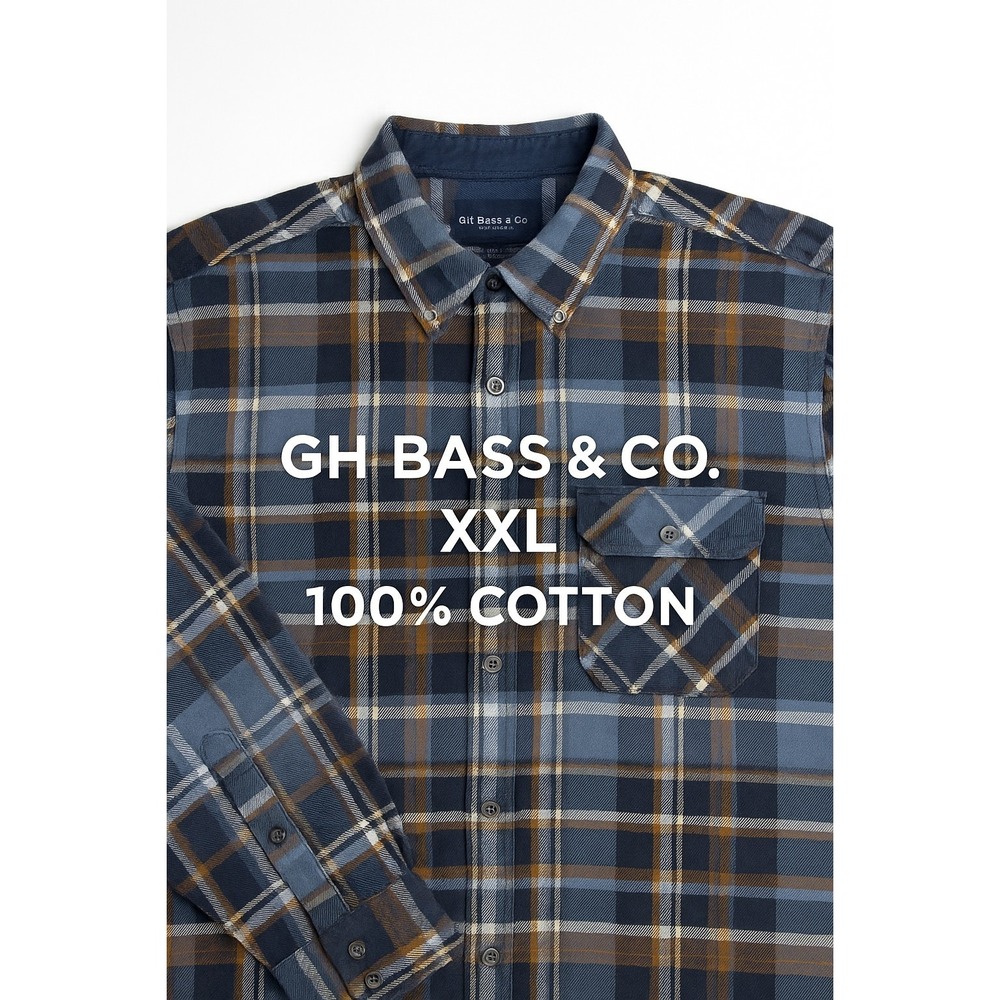 GH Bass Co Mens Size XXL Long Sleeve Plaid Shirt Button Down 100%‎ Cotton Blue